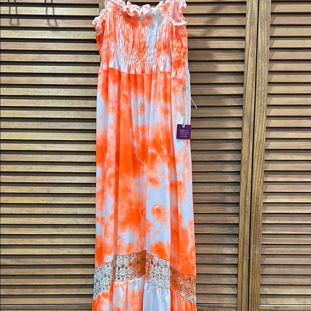 Poof! Orange and White High Low Dress